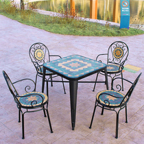 European-style wrought iron outdoor table and chair five-piece casual cafe outdoor balcony Courtyard terrace square table and chair combination