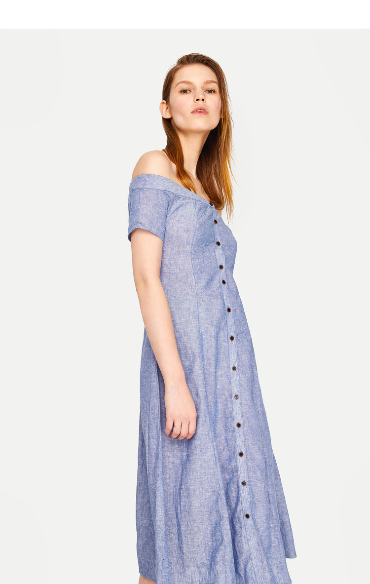 ur2018夏季新品女装修身纽扣饰短袖学院风a型连衣裙wh17s7an2004