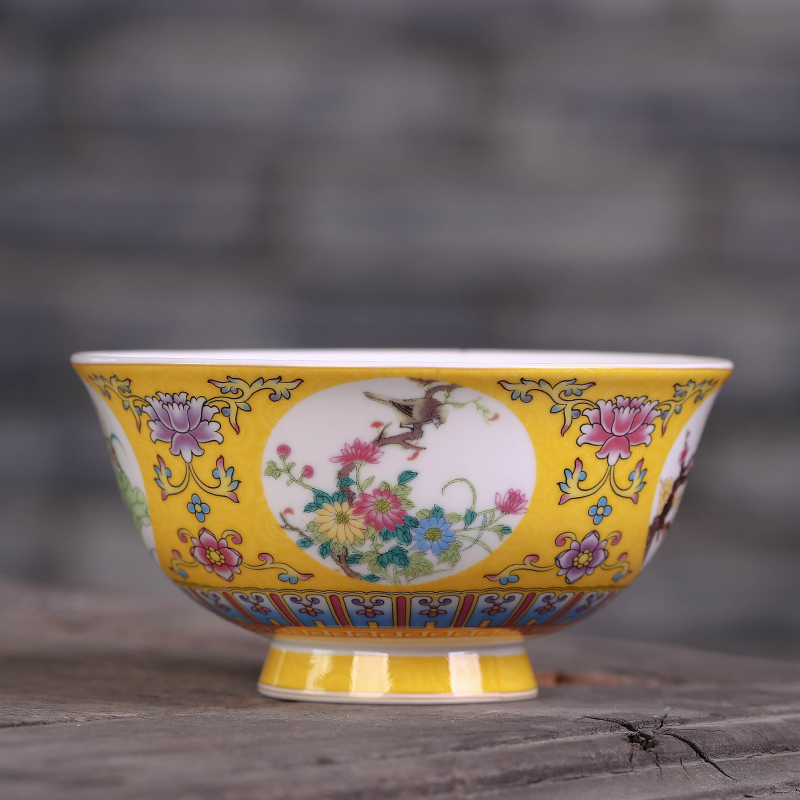 Jingdezhen Chinese dishes suit ceramic bowl chopsticks home plate to eat to use a single large bowl of small bowl bowl of long life