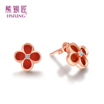 Bear Silversmith 925 silver clover earrings small Net Red simple earrings Korea 2020 New Tide decoration temperament