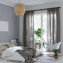Cotton linen ins simple modern style solid color window screen linen yarn semi-shading curtain finished custom gauze curtain mist