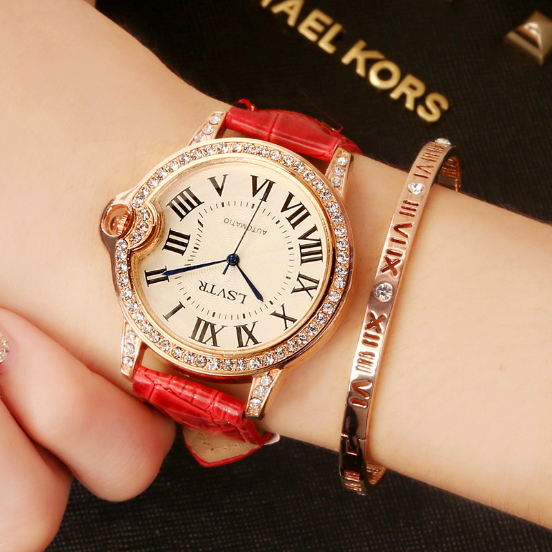 手表女学生正品韩国潮流时尚水钻女腕表石英表休闲时装表皮带手表产品展示图1