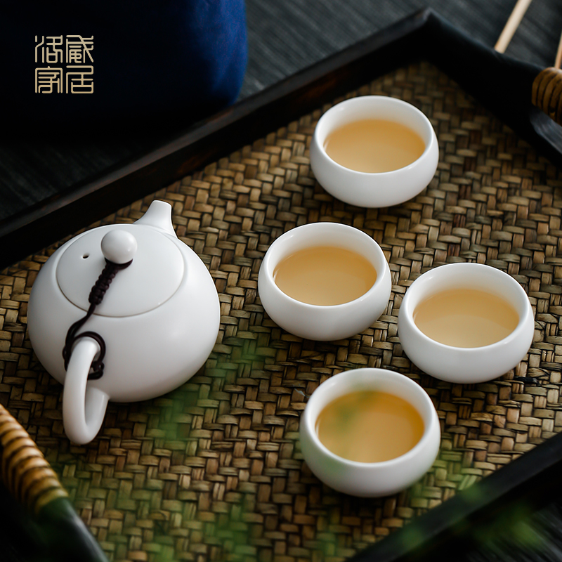 , white porcelain tea set household contracted portable travel to crack a small set of kung fu tea cups tea tray