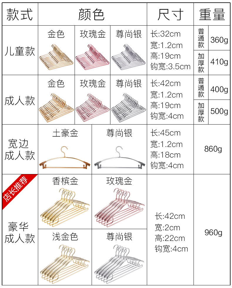 款式颜色尺寸重量金色玫瑰金尊尚银|长:32cm普通|360g儿童款宽:12cm款高:19cm加宽35cm款厚410g金色玫瑰金尊尚银|长:42cm普宽:12cm款通400g成人款高:19cm钩宽:4cr厚|500g款土豪金尊尚银长:45cm宽边宽:12cm成人款高:18cm860gx|钩宽:4c香槟金玫瑰守长42cm豪宽:2cm成人款浅金色尊尚银960a22cm钩宽:4cr-推好价 | 品质生活 精选好价