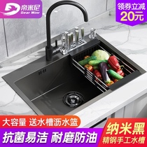 Timini kitchen sink single tank set stainless steel sink thickened basin Wash basin Black handmade sink