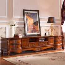European TV cabinet 2 4 meters living room furniture TV cabinet Combination wall American TV cabinet Solid wood TV cabinet