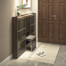 Entrance shoe cabinet one-piece wall household door ultra-thin shoe cabinet solid wood narrow dump hall shoe stool light luxury entrance cabinet