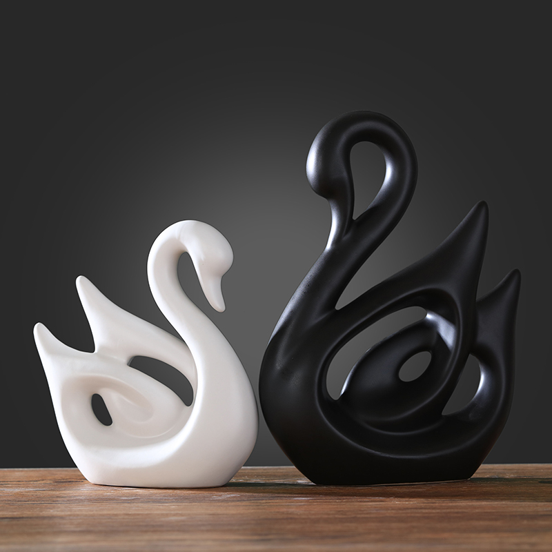Nordic home decoration furnishing articles creative living room TV cabinet wine porch decoration of pottery and porcelain swan wedding gift