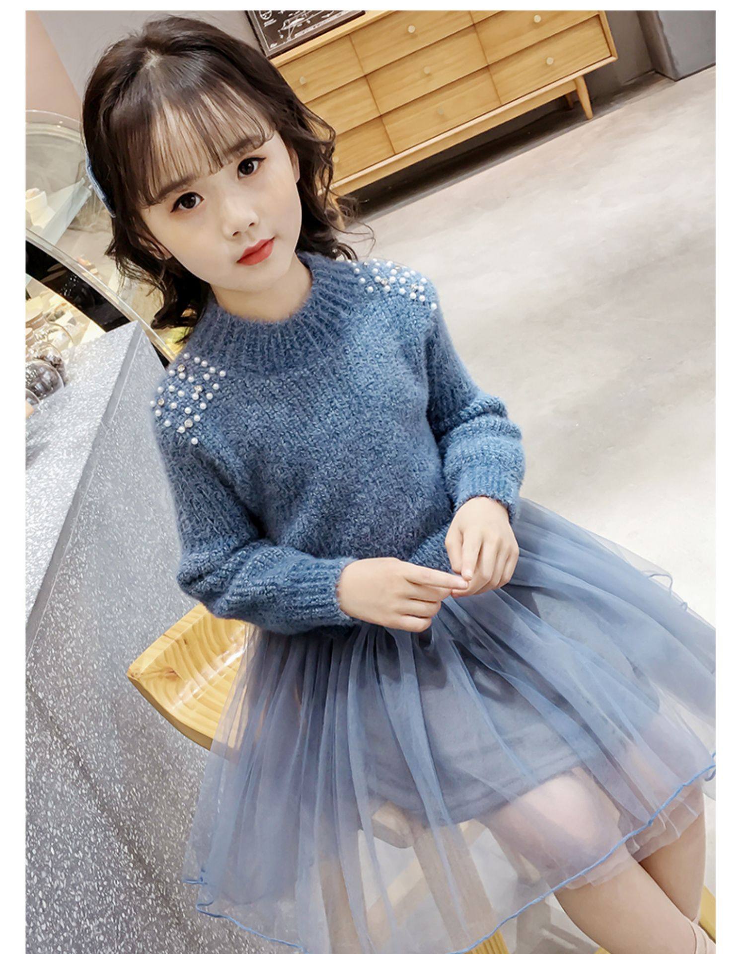 yuebin女童秋冬装连衣裙三四五六七八九十岁儿童洋气毛衣小女孩公主