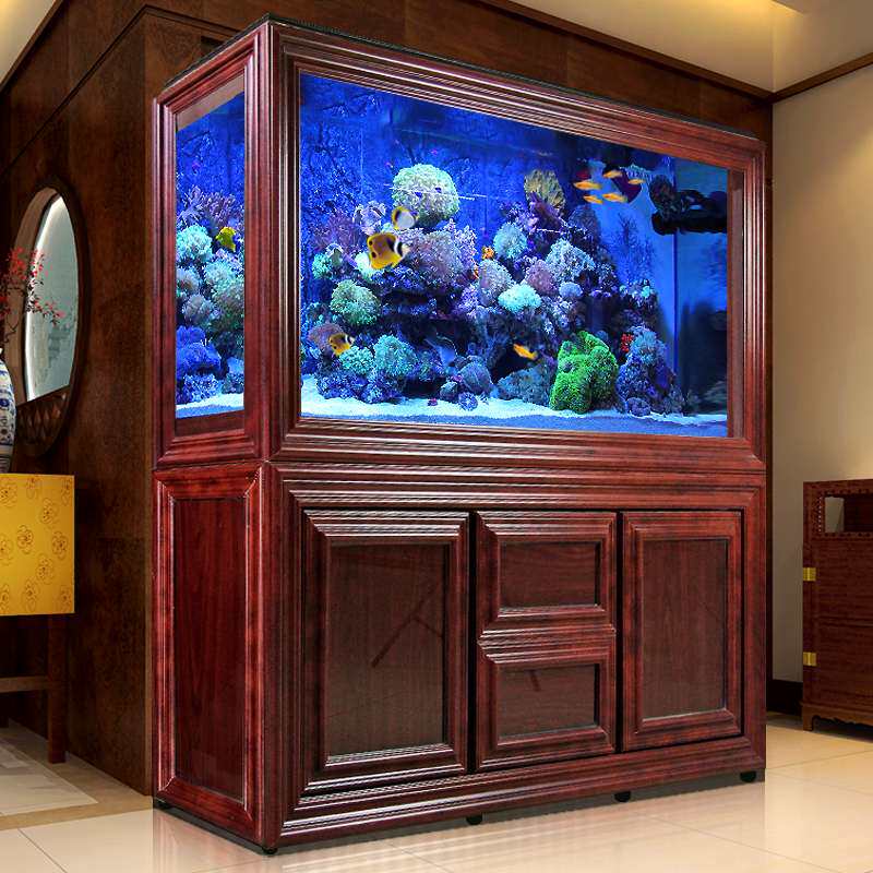 胜居金龙鱼缸水族箱客厅屏风生态创意复古仿红木纹底滤1.2/1.5米