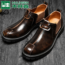 Mullinson mens shoes Korean trend business casual shoes leather mens small leather shoes British retro locomotive shoes tide