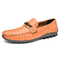 Mullinson mens shoes leather Bean shoes cowhide round head a pedal mens casual shoes Korean version of the trend British leather shoes