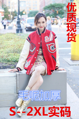 纽约时装周唐嫣同款红色字母印花贴布夹克棒球服短外套女