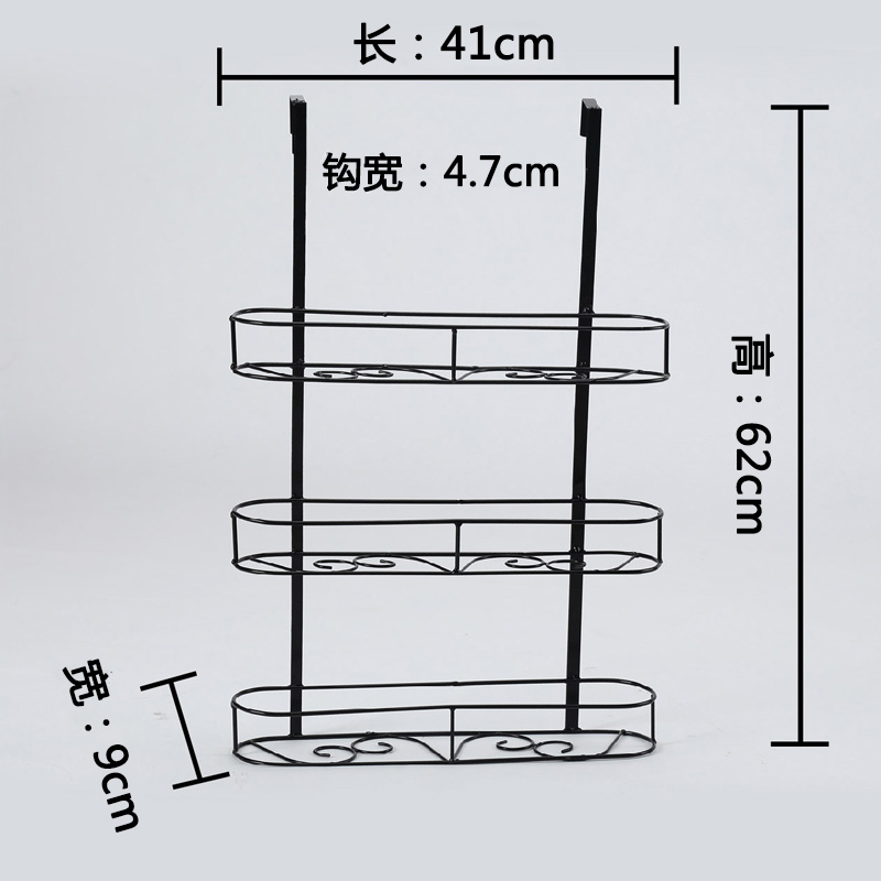 全译欧式铁艺浴室厨房门后免钉挂式收纳篮收纳置物架三层产品展示图5