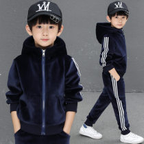 Childrens clothing boys autumn and winter suits 2021 new childrens autumn boys Korean version of foreign style thick plus velvet gold velvet