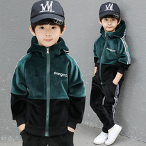 Boys Autumn and Winter Set 2021 New style Korean version of childrens middle-aged boy plus velvet thickened two-piece tide