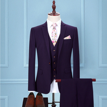 Hobby Wolf Four Seasons Violet Mens Suit Set Three Small Suit Korean Slim Groom Wedding Dress