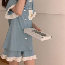 ins pure cotton upscale sleepwear womens summer cover cute little bear new teen girls home clothes can wear two suits outside