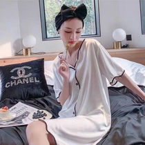 Ice Silk Sleeping Dress Woman Extras Wear Home Clothing Summer Thin Long Sleeves V Collar Sexy Ice Silk Spring Autumn Big Code Pyjamas