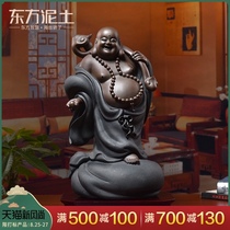 Oriental clay Ceramic Maitreya Buddha statue decoration big belly laughing Buddha living room wine cabinet decoration process auspicious