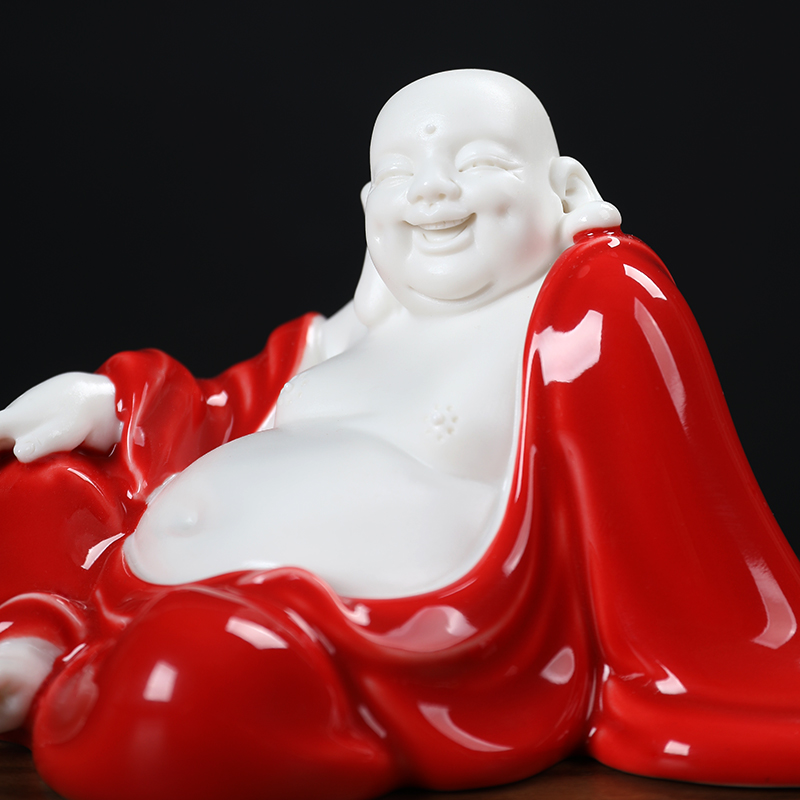 Oriental red clay ceramic China smiling Buddha maitreya furnishing articles dehua white porcelain its art desktop decoration