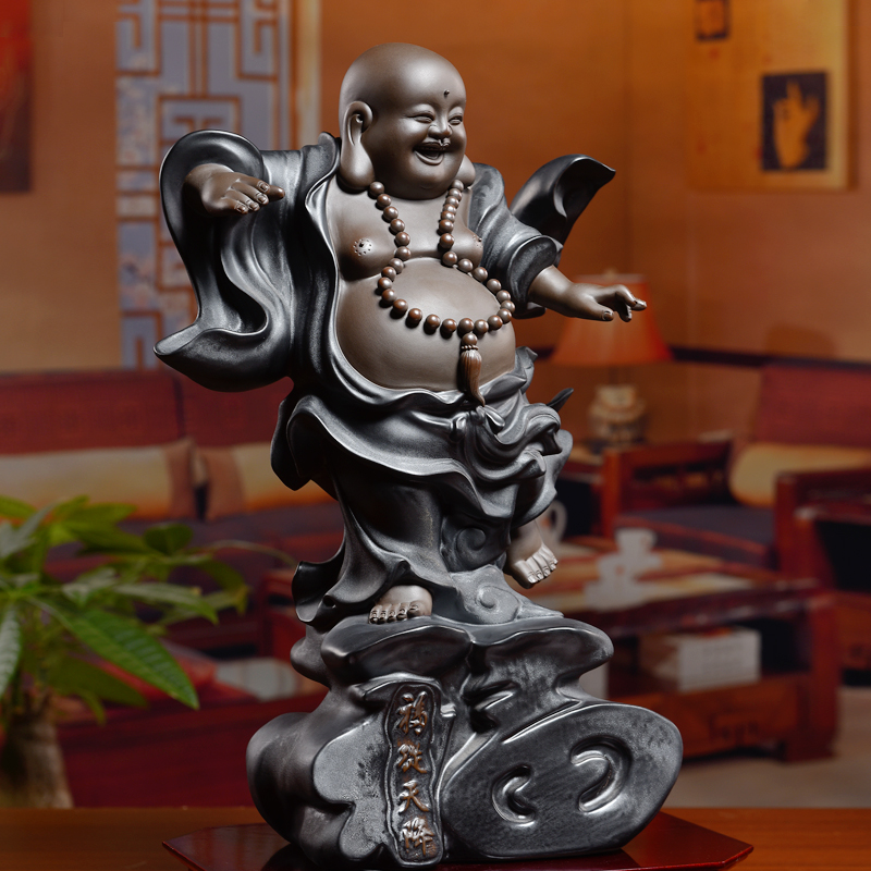 Oriental clay ceramic smiling Buddha maitreya Buddha furnishing articles of Chinese style living room TV cabinet decoration/f from heaven