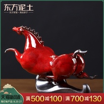 Oriental clay ceramic horse ornaments Crafts creative living room office desktop wine cabinet Tangma home decorations