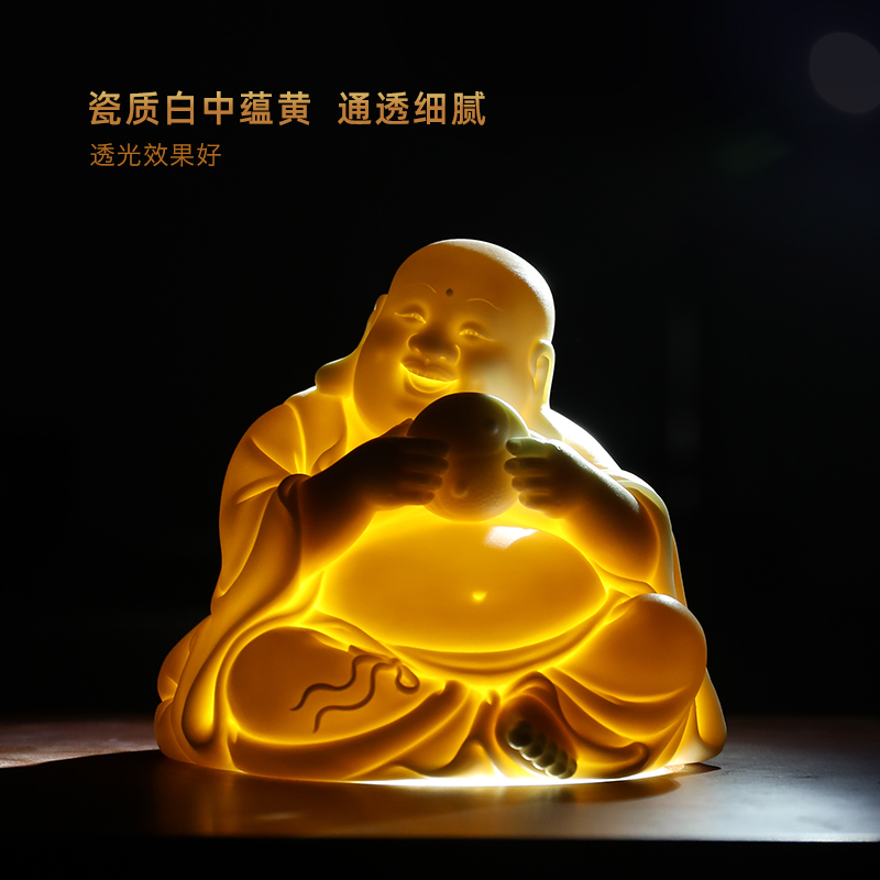 The east mud works Lin Jiansheng dehua white porcelain masters smiling Buddha maitreya Buddha ceramics handicraft furnishing articles