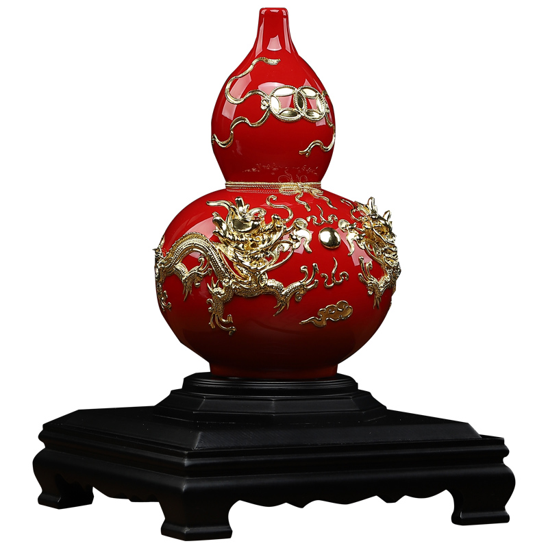 Oriental clay ceramic bottle gourd furnishing articles paint line carve handicraft version into gifts key-2 luxury/blessing