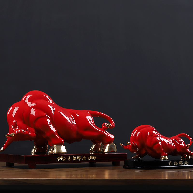 Oriental ceramic red earth ox furnishing articles on Wall Street sitting room office opening gifts