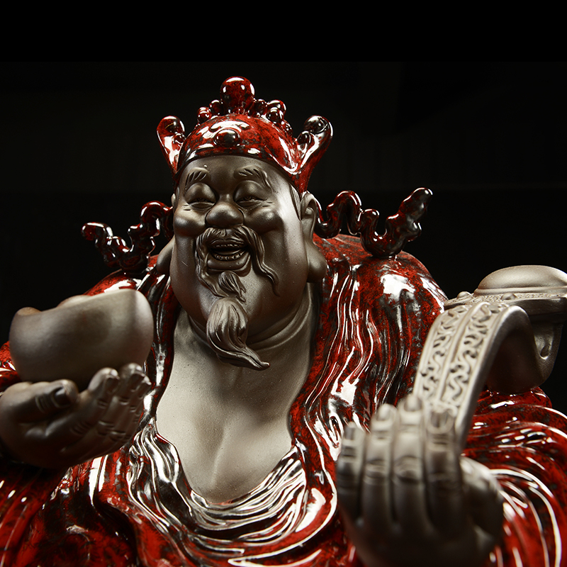 The east mud flame red glaze club character god of fortune Chinese style living room decoration ceramics handicraft furnishing articles