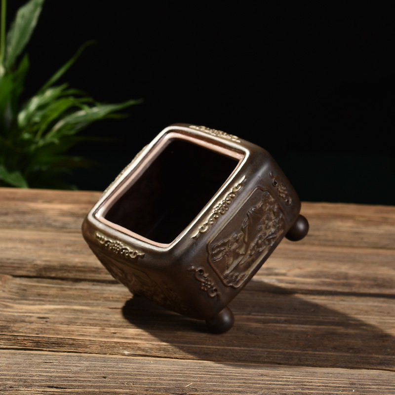 Oriental clay ceramic antique censer household sandalwood disk present indoor purify air crane furnace incense aroma stove