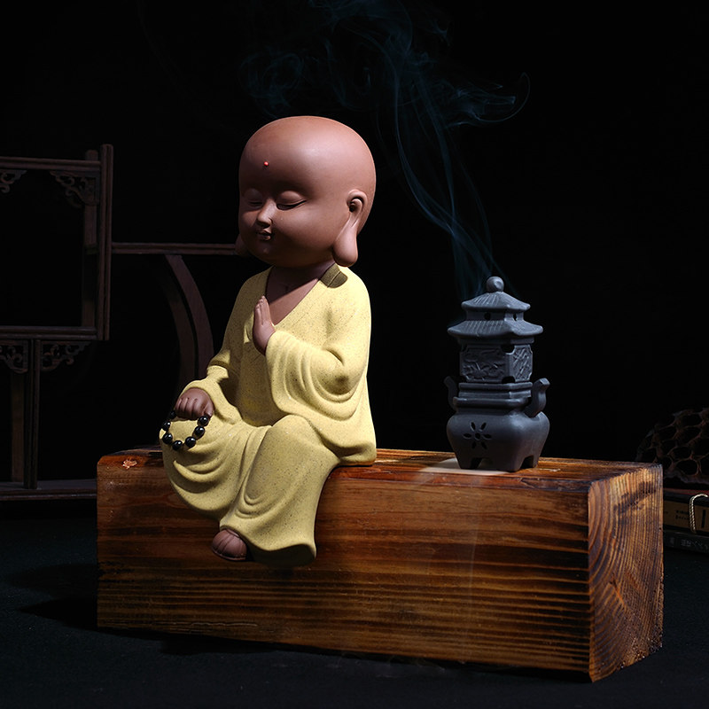 Oriental clay ceramic little novice monk zen furnishing articles desktop accessories/wisdom young monk Chinese study