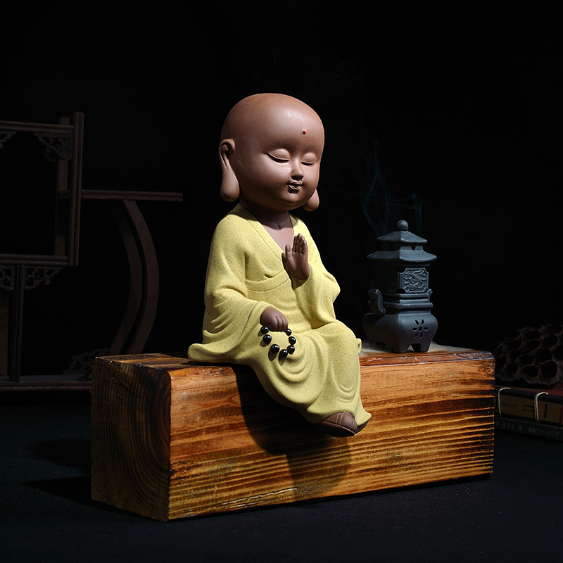 Oriental clay ceramic little novice monk zen furnishing articles desktop accessories/wisdom young monk Chinese study