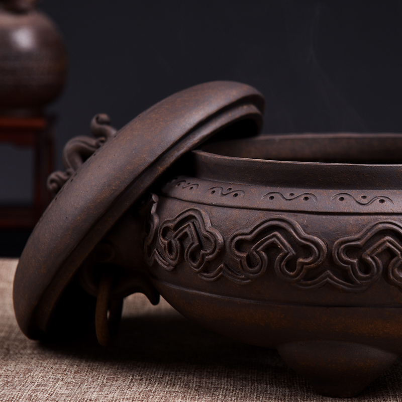 Oriental antique incense buner earth ceramic incense coil aroma stove teahouse study bedroom adornment furnishing articles/xiangyun incense buner