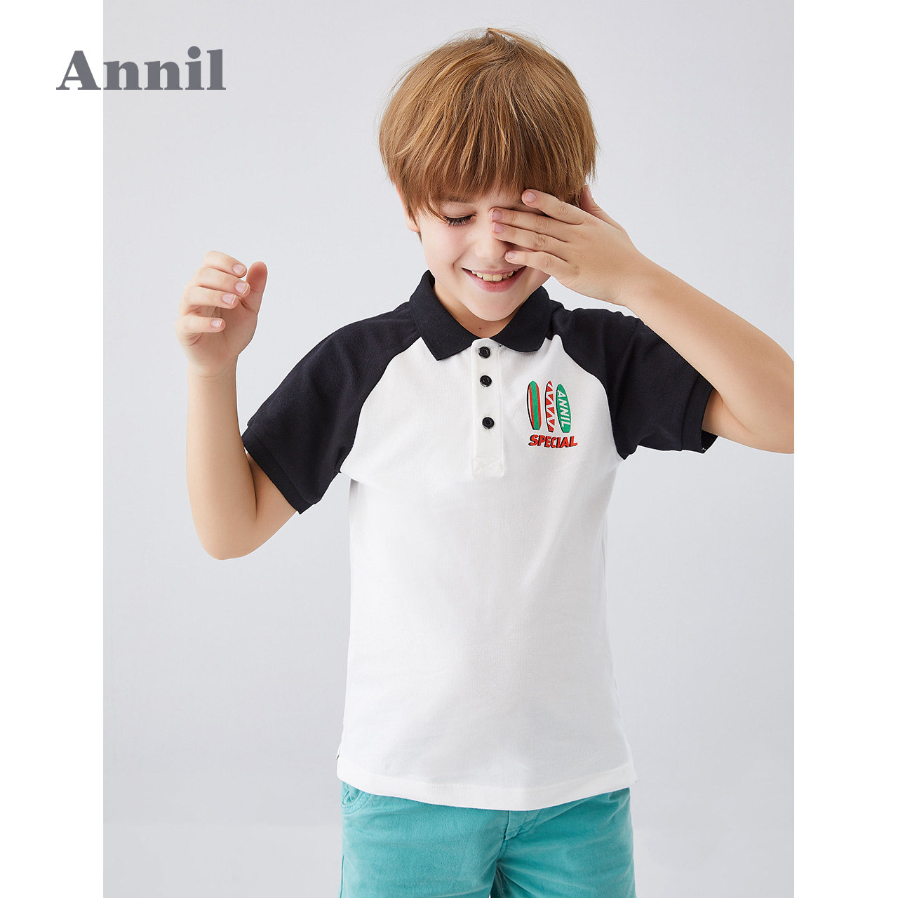 安奈儿 珠地棉翻领 男童短袖polo衫 天猫优惠券折后￥49包邮（￥69-20）110~170码4色可选