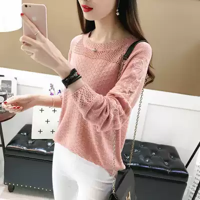 Autumn and winter New hollow knitted embroidery flower lace long sleeve jacket loose sweater women pullover round neck top