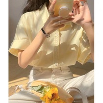 Subscription French CosyWell milk yellow short-sleeved shirt female 2023 summer new snow spin shirt design is very thin