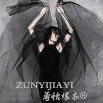 Black veil bridal photo soft yarn naked yarn floating yarn long travel photo black veil Halloween photo