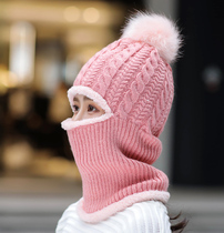 Hat female winter hat scarf integrated Korean version of tide sweet cute Joker hat warm thick wool hat