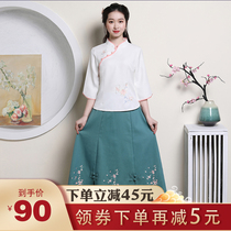 Republic of China womens Tang costume retro Republic of China style student dress embroidery improvement Chinese Hanfu bridesmaid dress graduation uniform