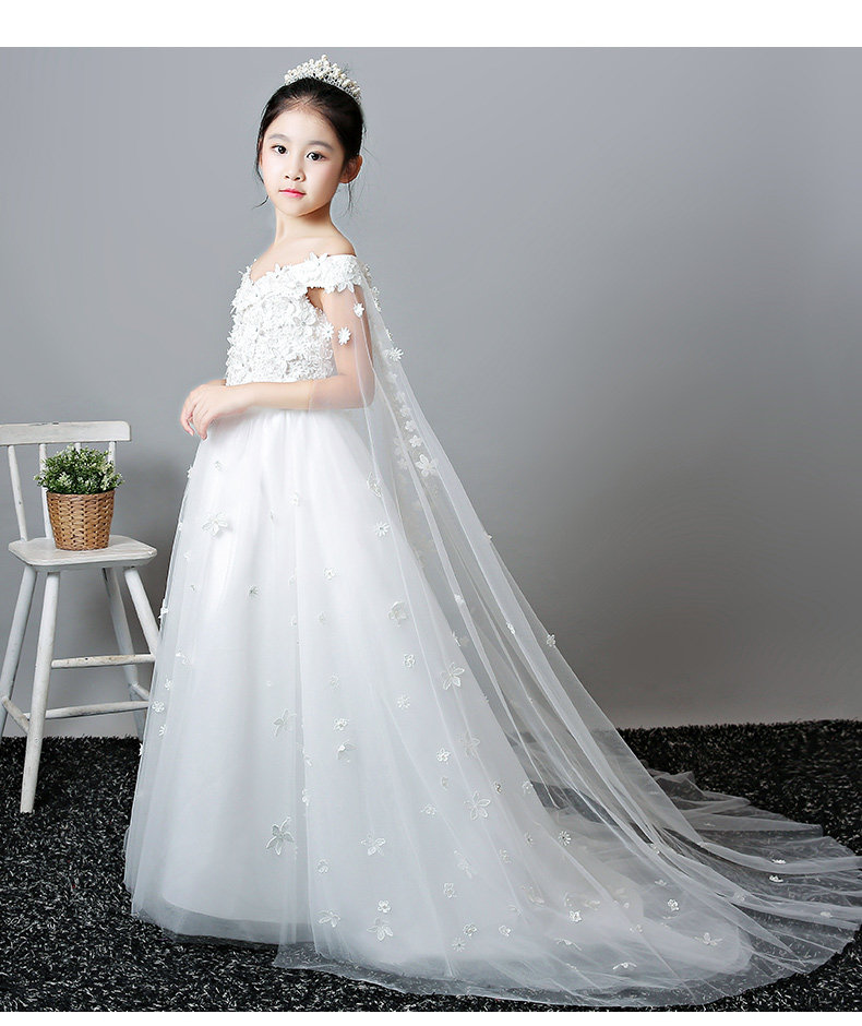 儿童婚纱礼服公主裙女童蓬蓬裙拖尾花童钢琴演出服小主持人晚礼服