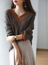 claudie pasey2020 autumn and winter New Vintage loose age wavy VAT V-neck colorblock knit top
