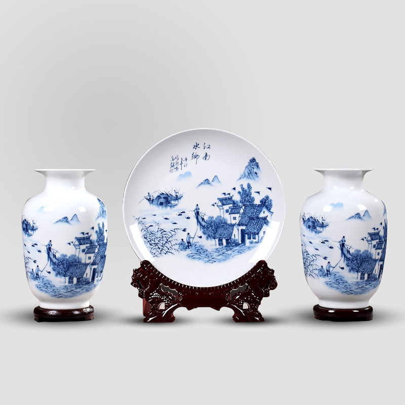 Three - piece suit of blue and white porcelain vase furnishing articles of jingdezhen ceramics handicraft decoration home wine ark, adornment the living room