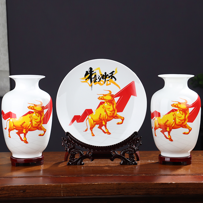 The year of The ox lucky plate and The stock market wine sitting room adornment furnishing articles rich ancient frame craft gift of jingdezhen ceramics