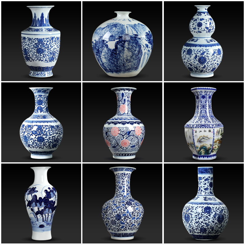 Antique vase of blue and white porcelain of jingdezhen ceramics furnishing articles flower arranging Chinese landing a large sitting room decoration