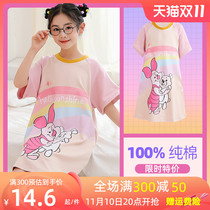 children's pajamas girls' nightdress spring summer thin cotton short sleeve girls mother and daughter cute super cute home clothes