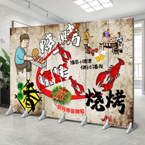 Screen Partition Retro Folding Mobile Cloth Art Hotel Barbecue Hotel Bungroom Hot Pot Walkway Custom bifacial background