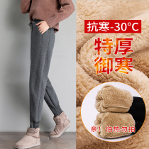 Lamb cashmere sweatpants women autumn and winter plush pants 2021 New loose toe slim casual pants padded pants