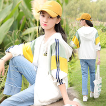 Snow poem Love sweater jacket hooded cardigan color stitching loose leisure sports middle school students short coat girl